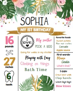 Birthday Milestones Sign Tropical Safari Leaves Girl design preview