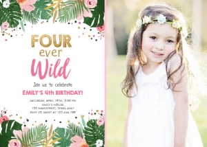 Birthday Invitation Tropical Safari Fourever Wild Girl photo design preview