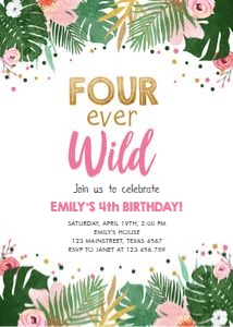 Birthday Invitation Tropical Safari Fourever Wild Girl design preview