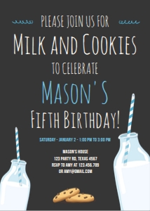 Birthday Invitation Milk and Cookies Chalk Boy Blue design preview