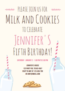 Birthday Invitation Milk and Cookies Creme Girl Pink design preview