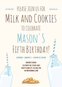 Birthday Invitation Milk and Cookies Creme Boy Blue design preview