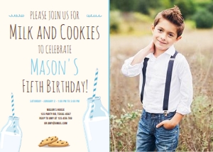 Birthday Invitation Milk and Cookies Creme Boy Blue Photo design preview