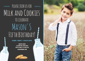 Birthday Invitation Milk and Cookies Chalk Boy Blue Photo design preview