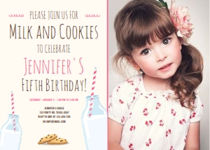 Birthday Invitation Milk and Cookies Creme Girl Pink Photo design preview