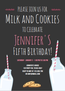 Birthday Invitation Milk and Cookies Chalk Girl Pink design preview