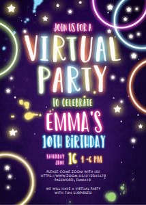 Birthday Invitation Virtual Party Glow design preview