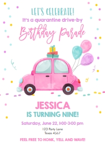 Birthday Invitation Drive By Pink Balloons design preview
