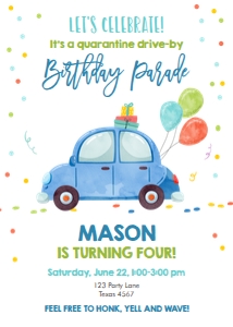 Birthday Invitation Drive By Blue Balloons design preview