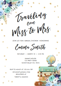 Bridal Shower Invitation Traveling Miss to Mrs Vertical Blue White: Bridal Shower Invitation Traveling Miss to Mrs Vertical Blue White