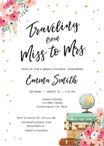 Bridal Shower Invitation Traveling Miss to Mrs Vertical Pink White design preview