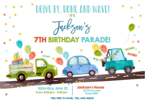 Birthday Invitation Drive By Blue Balloons Horizontal design preview