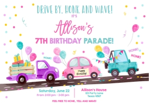 Birthday Invitation Drive By Pink Balloons Horizontal design preview