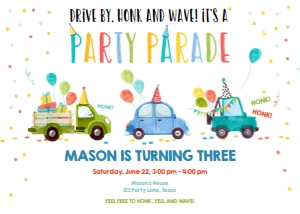 Birthday Invitation Drive By Blue Balloons Part Hats design preview