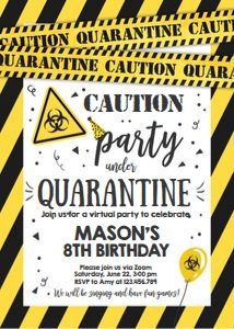 Birthday Invitation Caution Quarantine Yellow White design preview