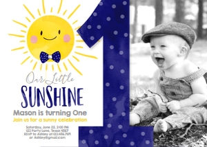 Birthday Invitation Sunshine One Boy Navy design preview