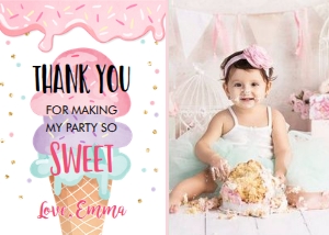 Thank You Card Ice Cream White Pink Purple - With Photo design preview