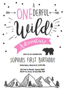 Birthday Invitation Onederful Wild Adventure Pink design preview