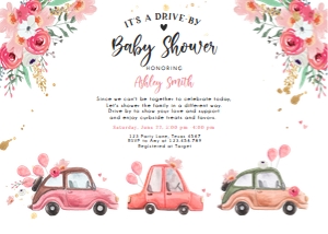 Baby Shower Invitation Drive By Cars Pink Horizontal design preview
