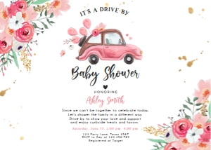 Baby Shower Invitation Drive By Car Pink Horizontal design preview