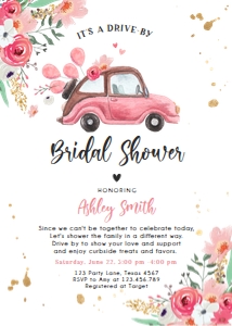 Bridal Shower Invitation Drive By Car Pink Vertical design preview