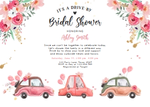 Bridal Shower Invitation Drive By Cars Pink Horizontal design preview
