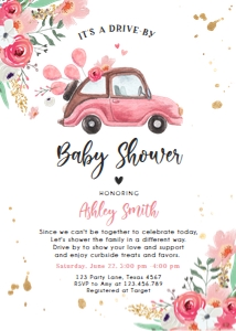 Baby Shower Invitation Drive By Car Pink Vertical design preview