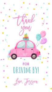 Favor Tag Drive By Birthday Pink Car: Favor Tag Drive By Birthday Pink Car
