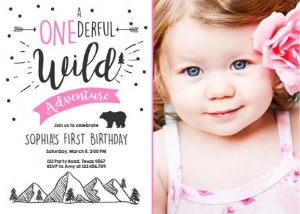 Birthday Invitation Onederful Wild Adventure Pink Photo design preview