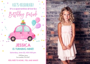 Birthday Invitation Drive By Pink Balloons Photo design preview