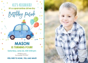 Birthday Invitation Drive By Blue Balloons Photo design preview