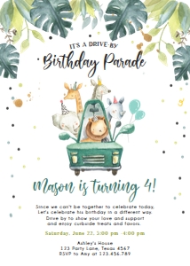 Birthday Invitation Drive By Safari Boy design preview