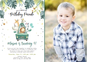 Birthday Invitation Drive By Safari Boy Photo design preview