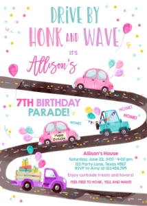 Birthday Invitation Drive By Road Vertical Pink design preview