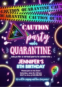 Birthday Invitation Quarantine Party Glow Girl design preview