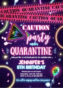 Birthday Invitation Quarantine Party Glow Girl Pink design preview