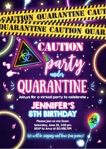 Birthday Invitation Quarantine Party Glow Girl Yellow design preview