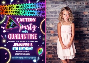 Birthday Invitation Quarantine Party Glow Girl Photo design preview