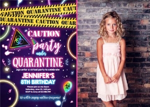 Birthday Invitation Quarantine Party Glow Girl Yellow Photo design preview