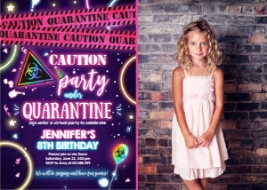 Birthday Invitation Quarantine Party Glow Girl Pink Photo design preview