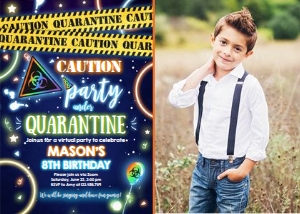 Birthday Invitation Quarantine Party Glow Boy Yellow Photo design preview