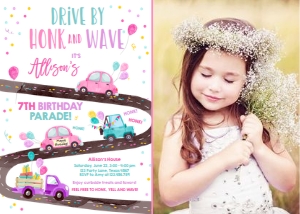 Birthday Invitation Drive By Road Vertical Pink Photo design preview