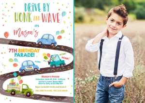 Birthday Invitation Drive By Road Vertical Boy Photo design preview
