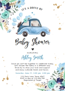 Baby Shower Invitation Drive By Car Blue Vertical design preview