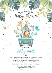 Baby Shower Invitation Drive By Safari Boy Blue design preview