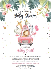 Baby Shower Invitation Drive By Safari Girl Pink: Baby Shower Invitation Drive By Safari Girl Pink