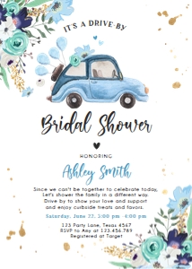 Bridal Shower Invitation Drive By Car Blue Vertical design preview