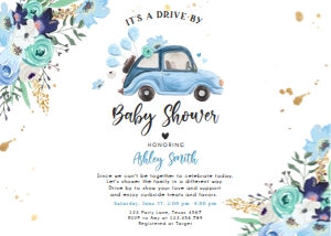 Baby Shower Invitation Drive By Car Blue Horizontal design preview
