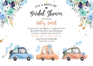 Bridal Shower Invitation Drive By Cars Blue Horizontal design preview