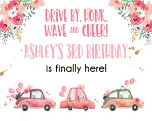 Birthday Sign Drive By Pink Floral Cars 16x20 design preview
